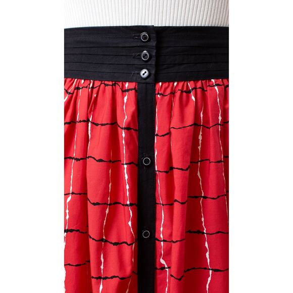 Vintage 1980s 80s Skirt JEANNE MARC Plaid Swing Midi High Waist Red Cotton - Picture 7 of 11
